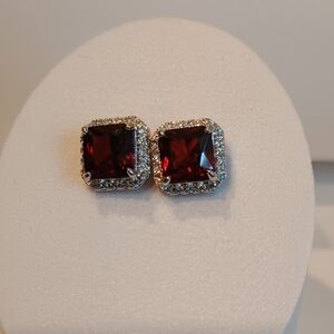 Glamorous Garnet Square Stud Earrings